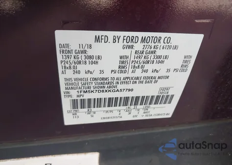 2019 Ford Explorer Xlt from USA, damaged, VIN 1FM5K7D8XKGA57790